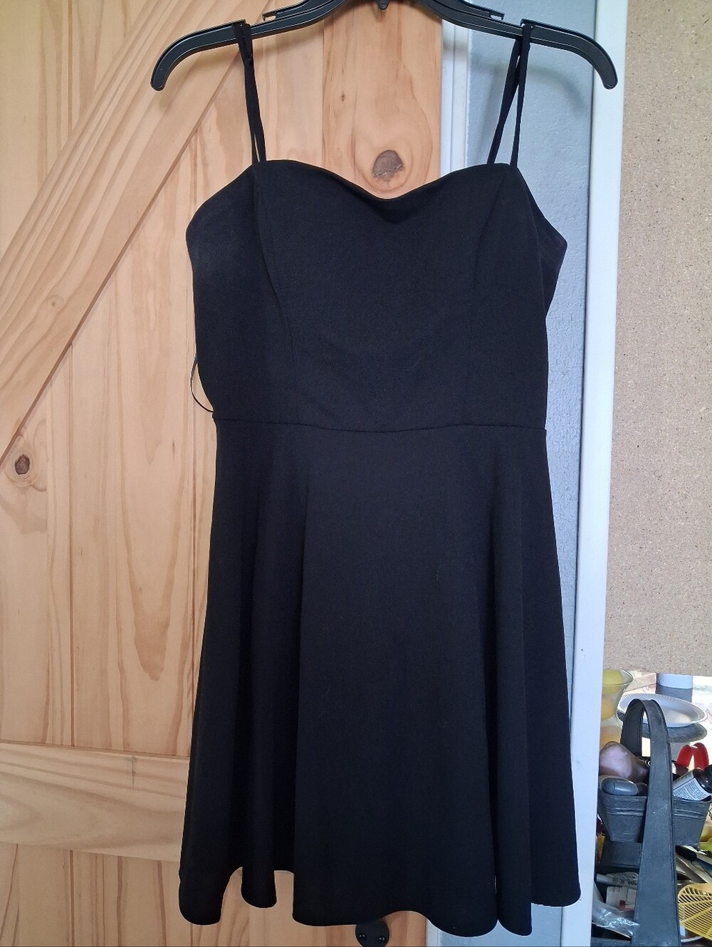 B. Smart Black Spaghetti Strap Fit & Flare Mini Dress